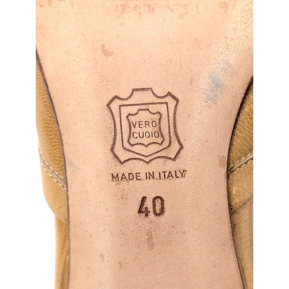 Manolo Blahnik Tan Leather Slingback Heels Pointed Toe Designer Kitten Heels 40 - Picture 6 of 9